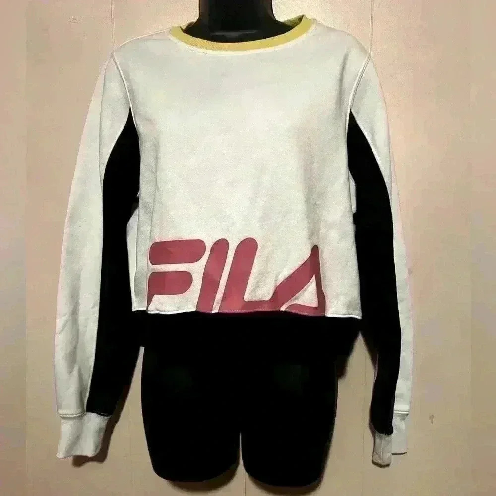 FILA Womens Sz M Calm Graphic Colorblocked Sweatshirt Women's White/Blk/Red/Ylw